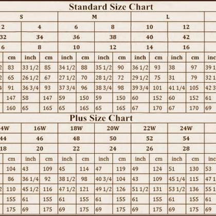 Woman Standard Size Chart And Custom Size Chart..