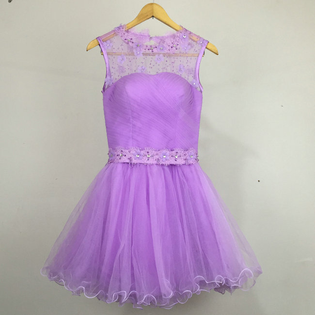 Purple Modest Knee Length Homecoming Dress