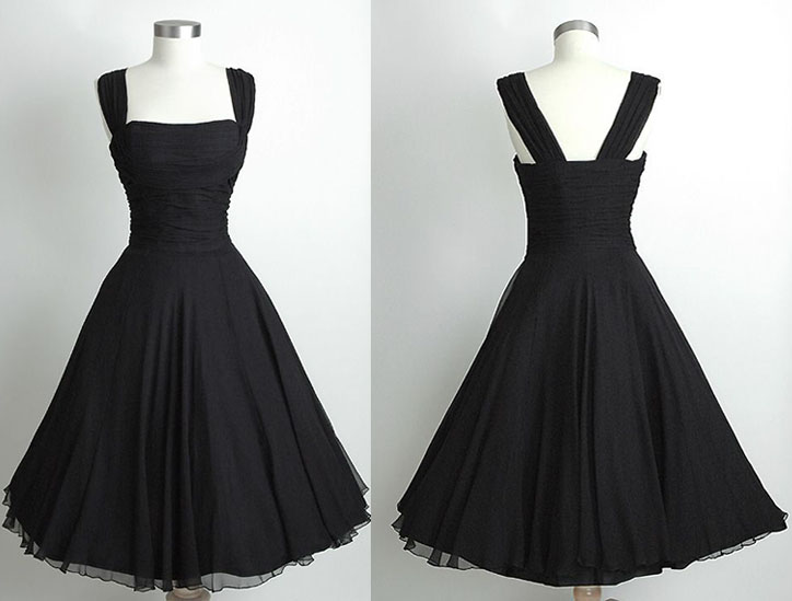 50s 60s 70s 80s Vintage Simple Short Knee Length Little Black Chiffon ...